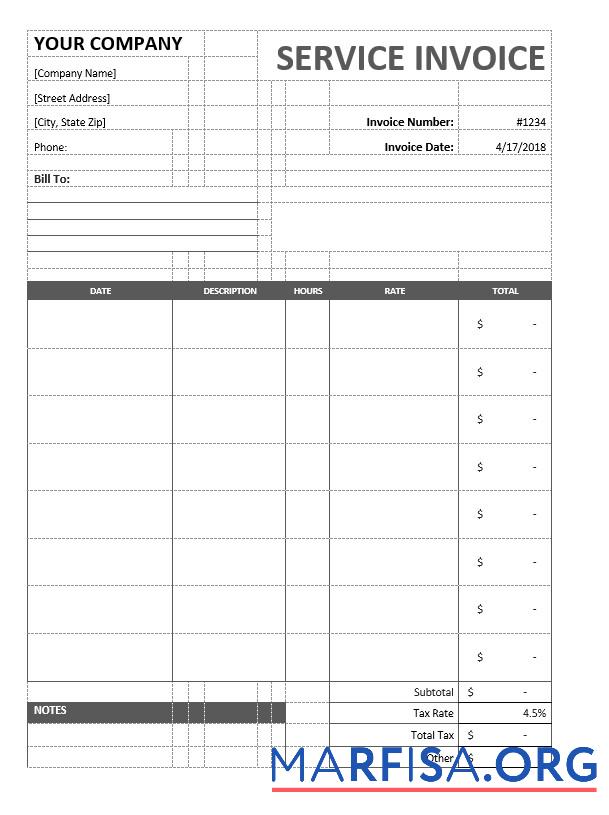 Printable Sample Service Invoice Template
